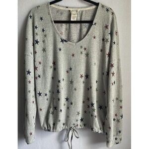 Lucky Brand Women Sweater XL Heather Gray V Neck Knit Pullover Soft Casual